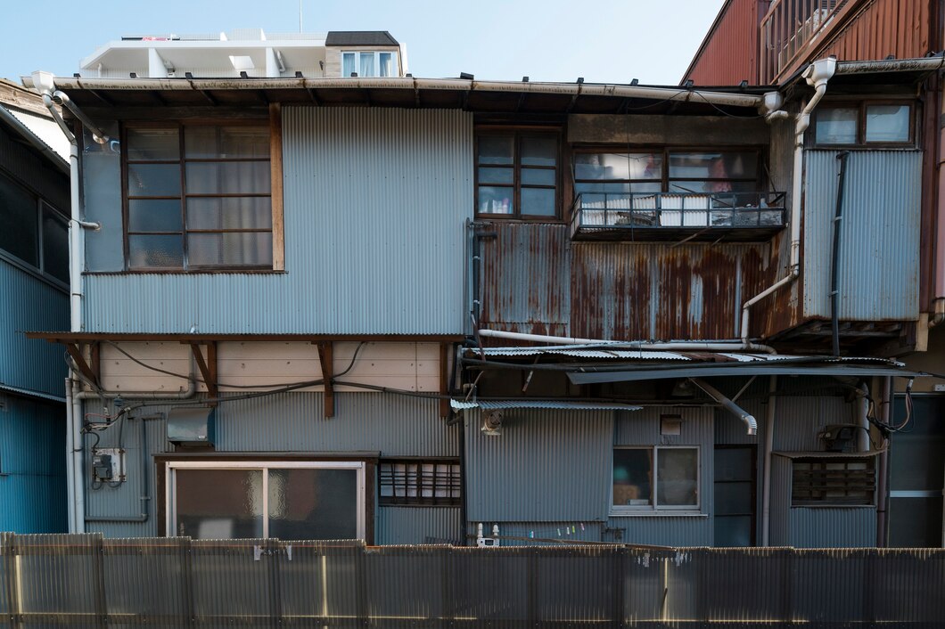 front view abandoned house with rusty fence 23 2149454797
